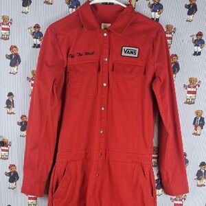 Vans Off the Wall full snap mechanic utility Sm red speed jumpsuit coveralls